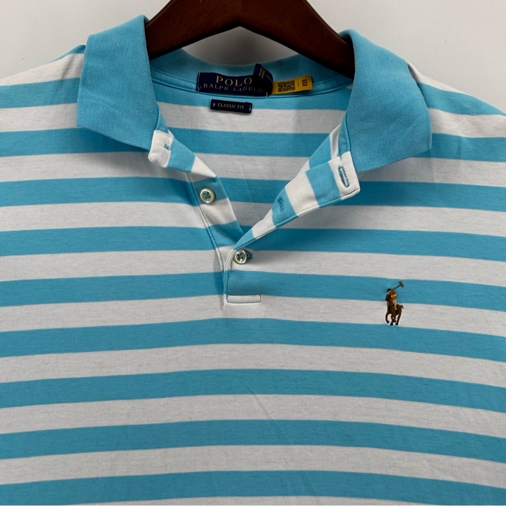 Polo Ralph Lauren Mens Blue/White Striped Short Sleeve Classic  Polo Size‎ MD - Picture 3 of 10